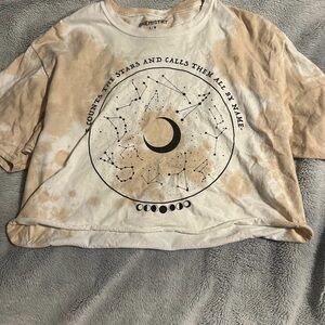 Chemistry Crescent Moon Tie-Dye Graphic Tee - Cream & Tan